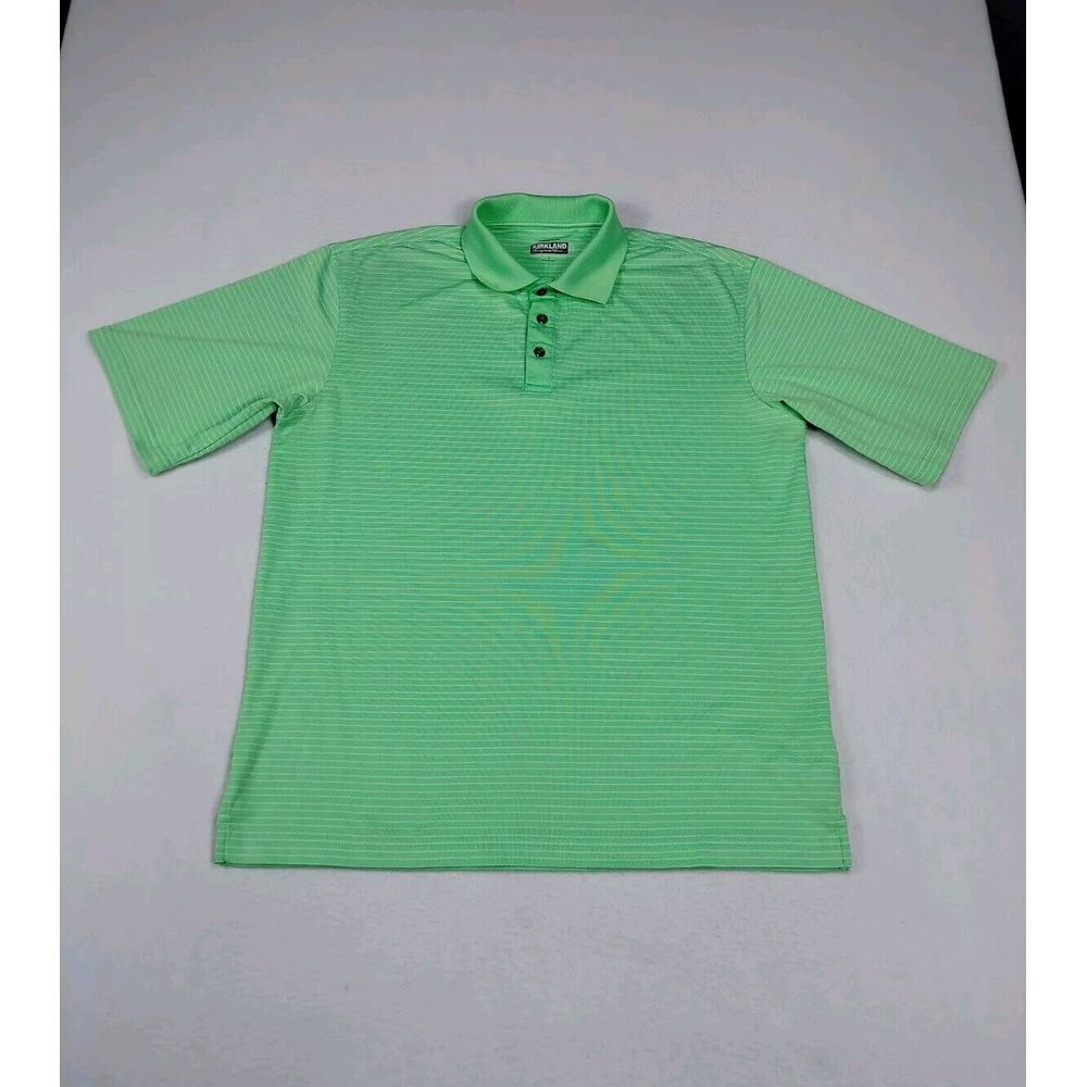 Kirkland Polo Shirt Men's‎ Green Golf Striped Performance Athletic Athleisure